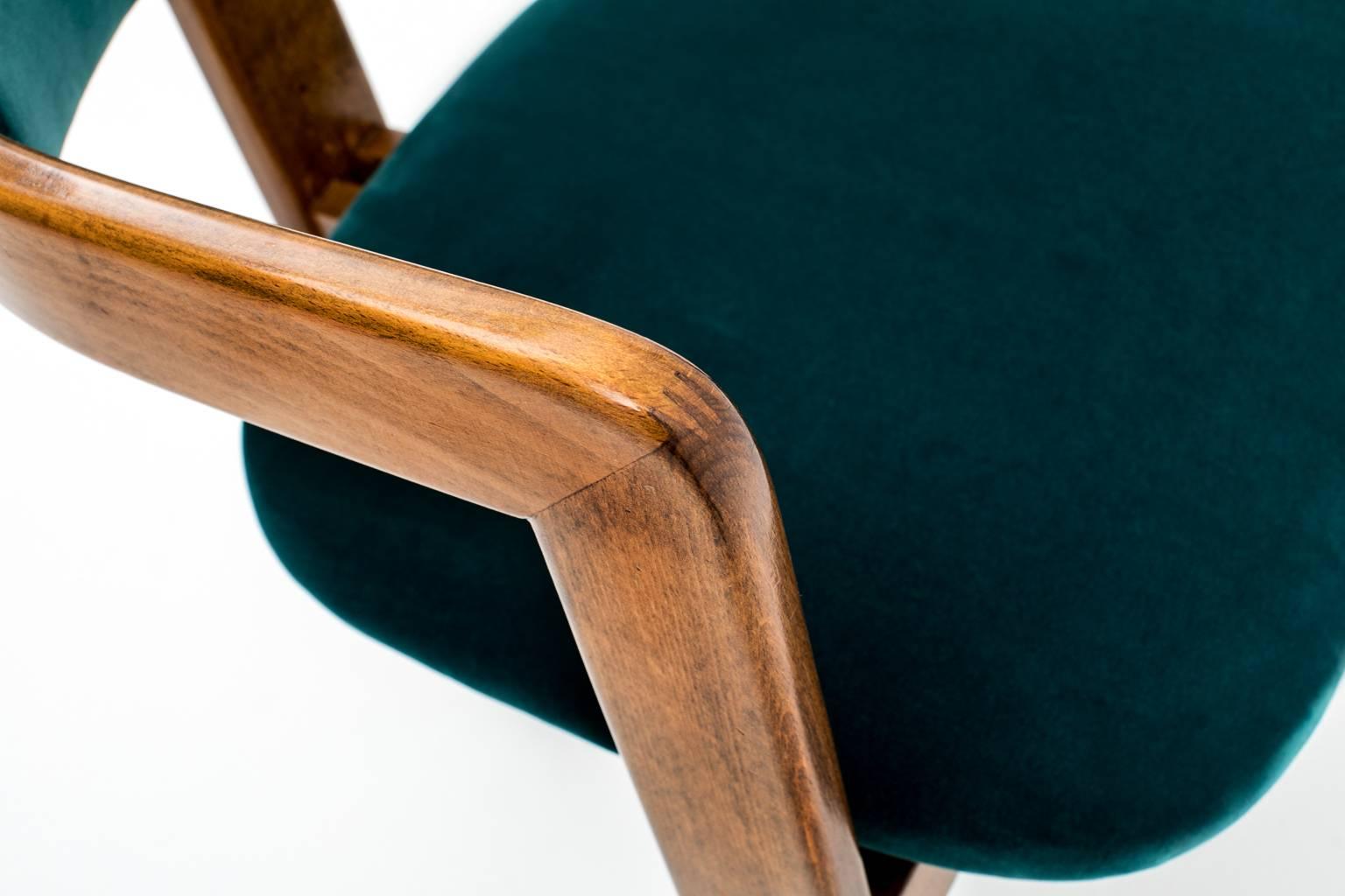 Velvet Set of Six Italian Bentwood Dining Chairs