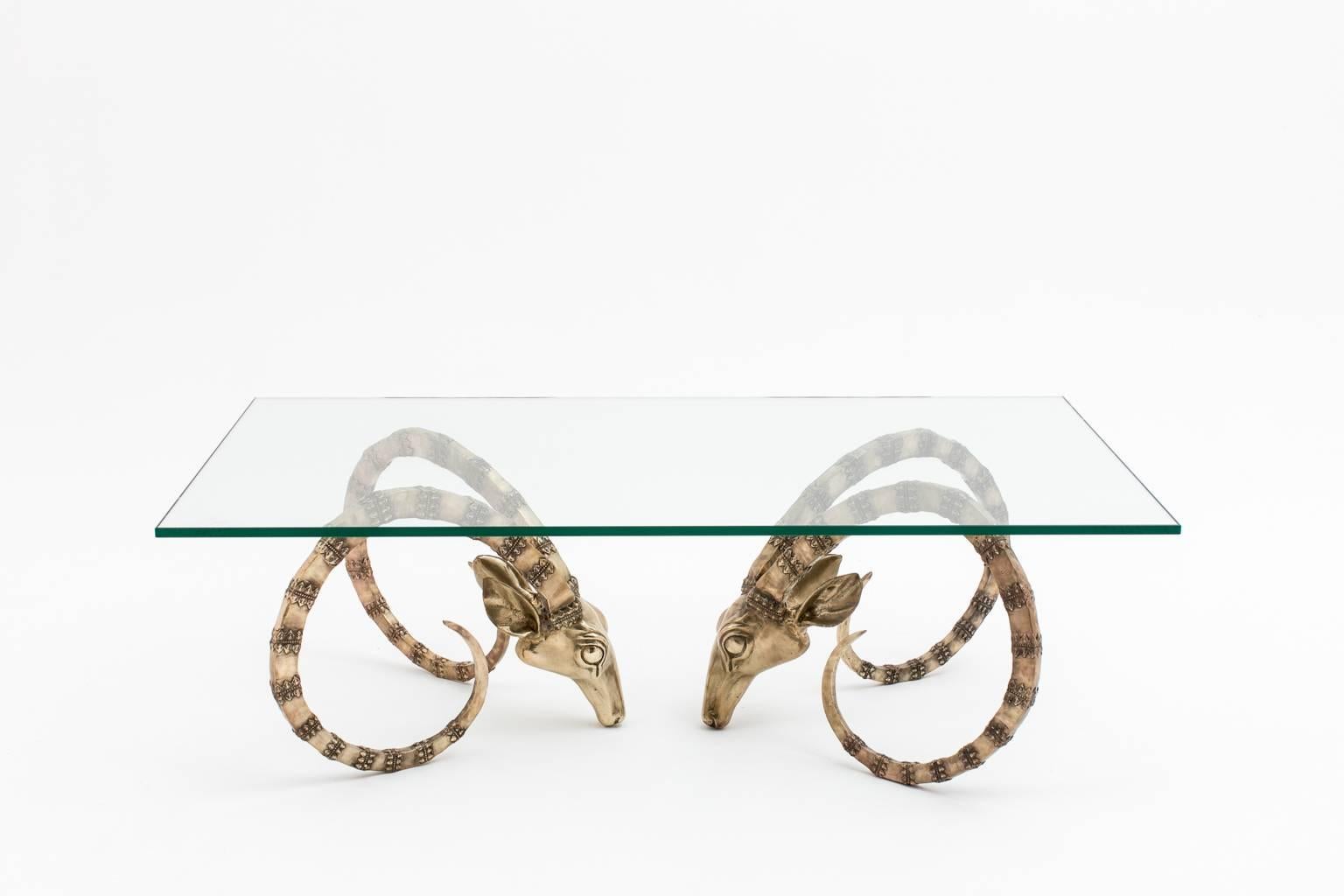 French Brass Rams Head Coffee Table