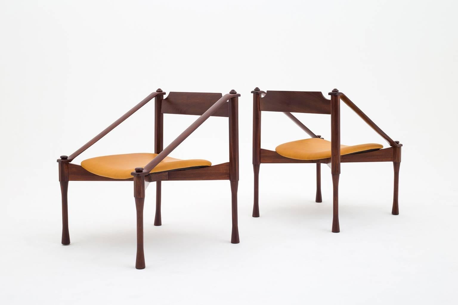 Mid-Century Modern Wood and leather Italian Midcentury Armchairs by Giulio Moscatelli, 1960s