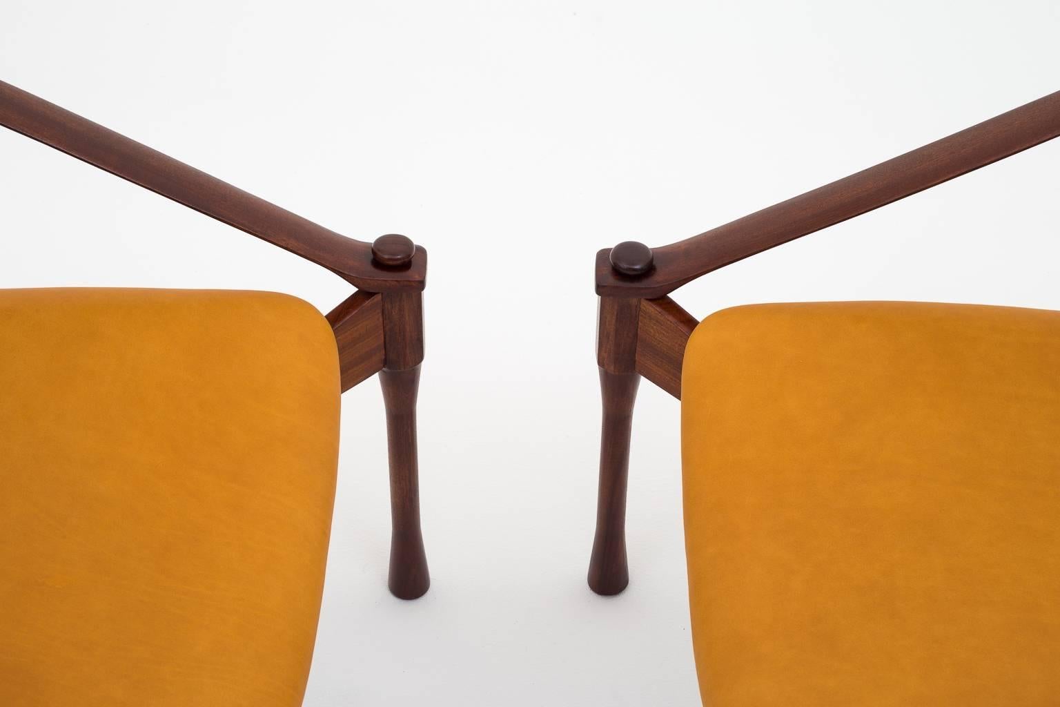 Mid-20th Century Wood and leather Italian Midcentury Armchairs by Giulio Moscatelli, 1960s