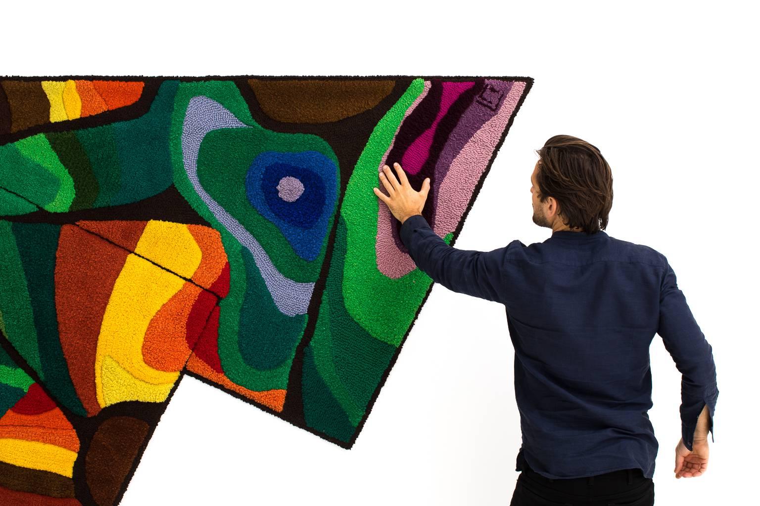 German Multi Colored Hand-Knotted Midcentury Wall Tapestry, 1970s