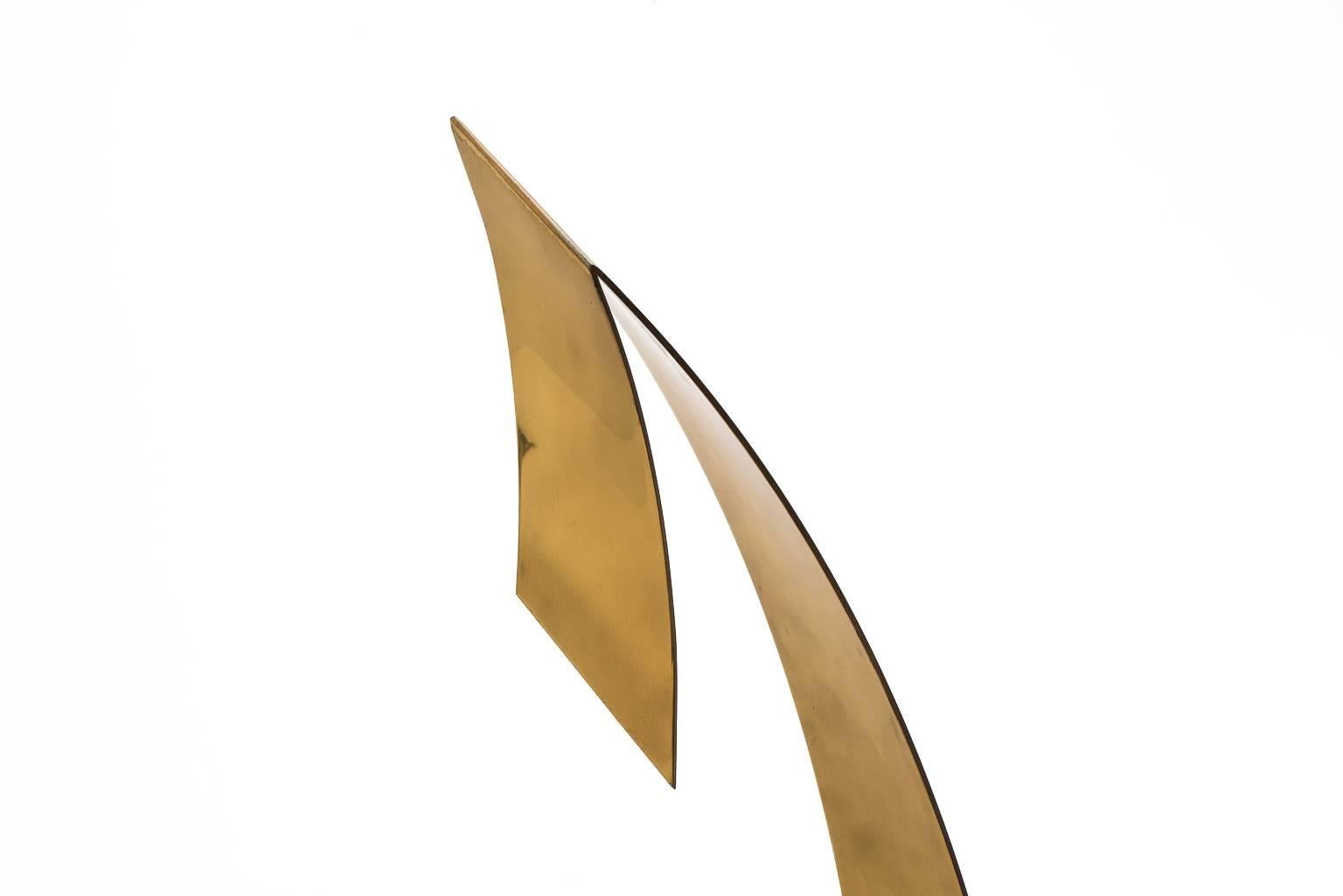 Polished Abstract Brass Midcentury Sculpture by Y. Tindas, 1970s