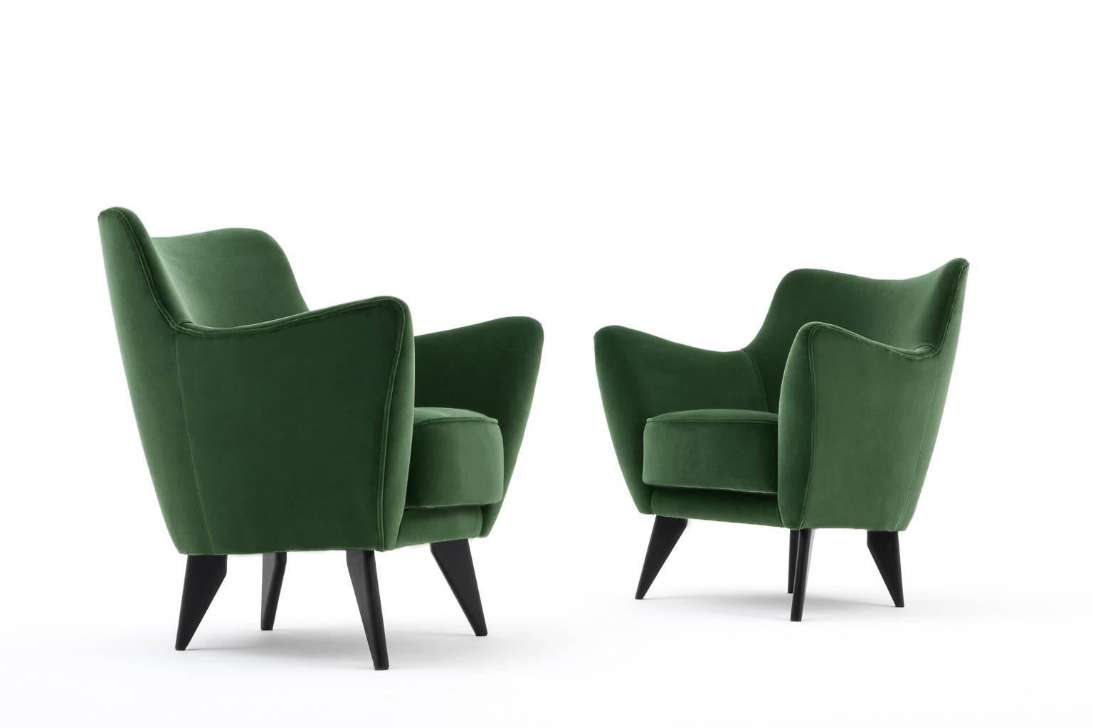Mid-Century Modern Green Velvet Italian Midcentury 'Perla' Armchairs by Giulia Veronesi, 1950s