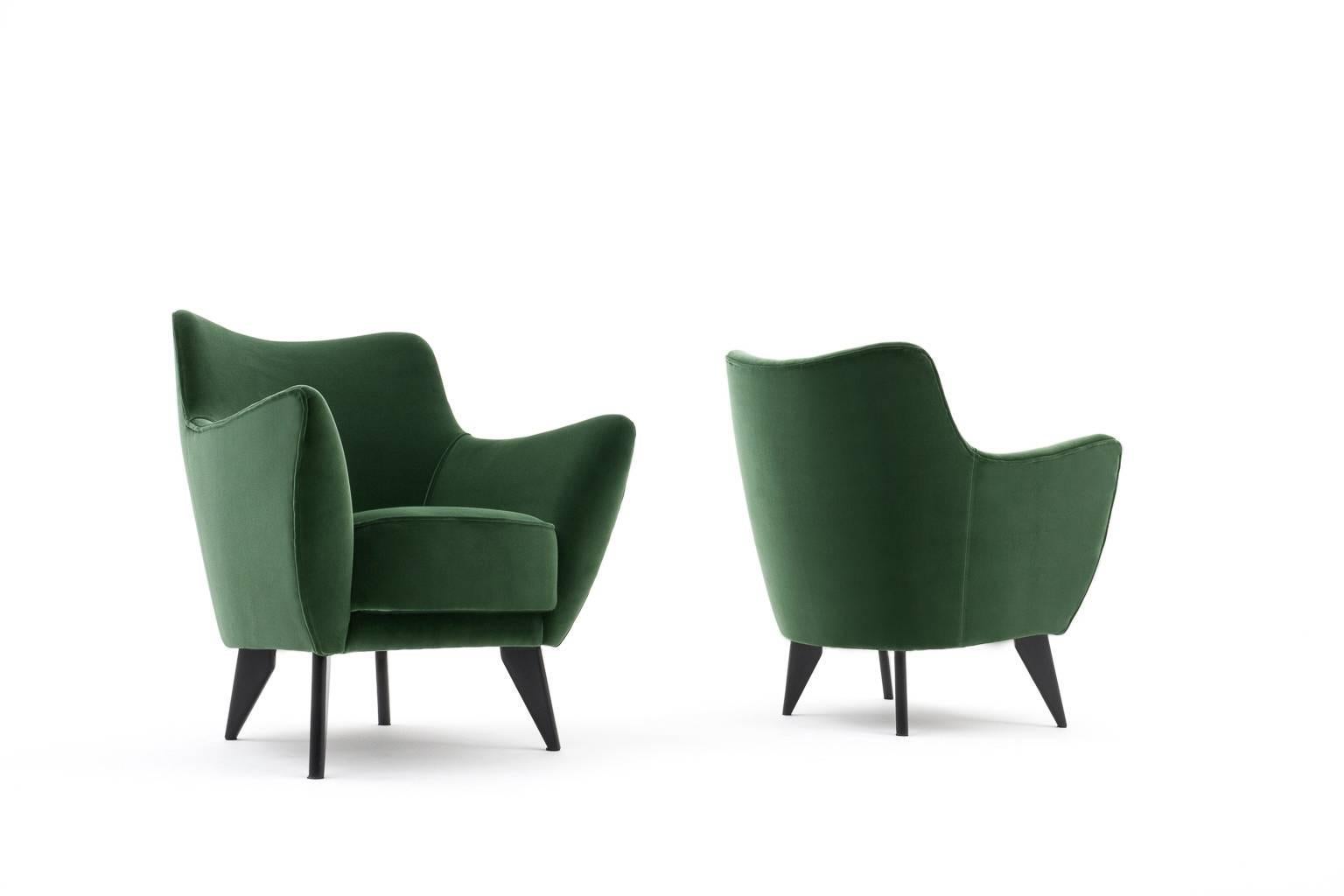 Stained Green Velvet Italian Midcentury 'Perla' Armchairs by Giulia Veronesi, 1950s