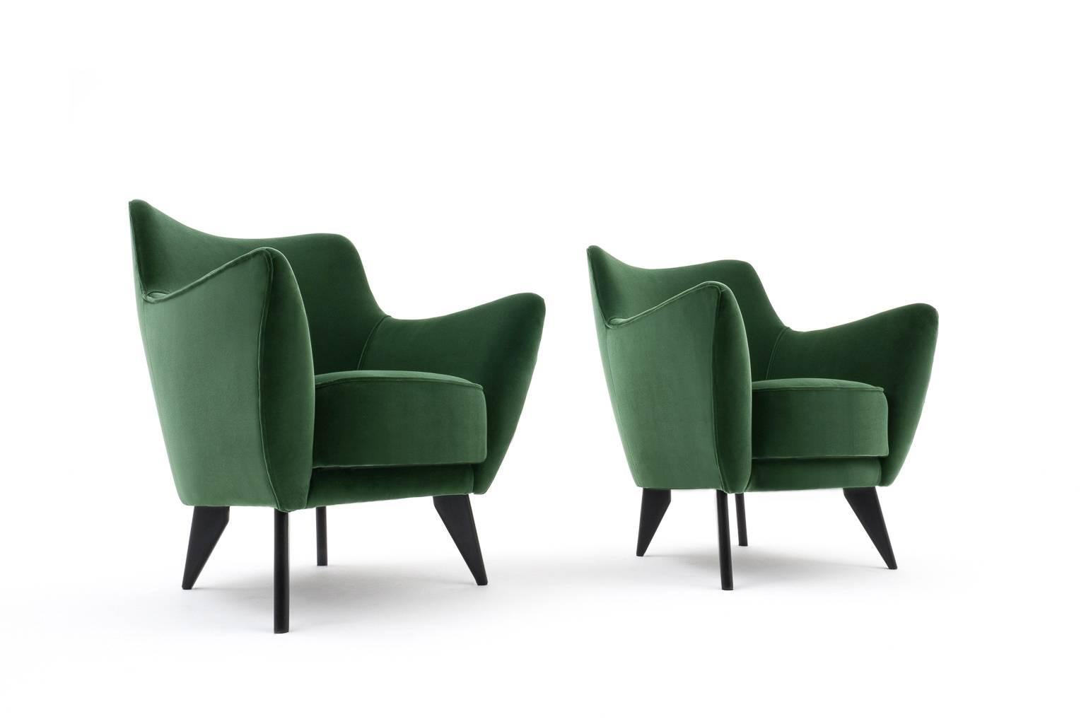 Mid-20th Century Green Velvet Italian Midcentury 'Perla' Armchairs by Giulia Veronesi, 1950s