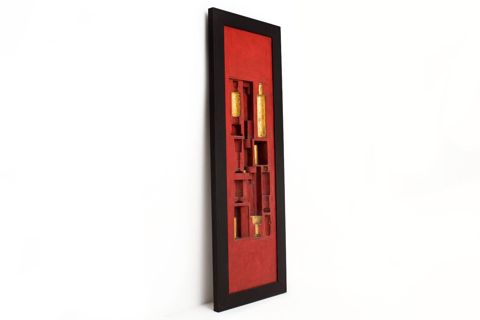 Mid-Century Modern Italian Midcentury Red Lacquered Wooden Wall Panel by Victor Cerrato, 1960s