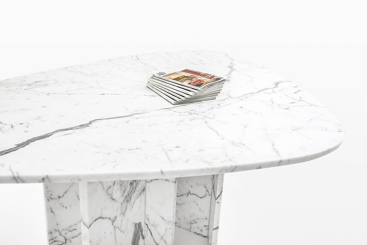 Triangular Carrara Marble Dining Table by Willy Ballez In Excellent Condition In Rotterdam, NL