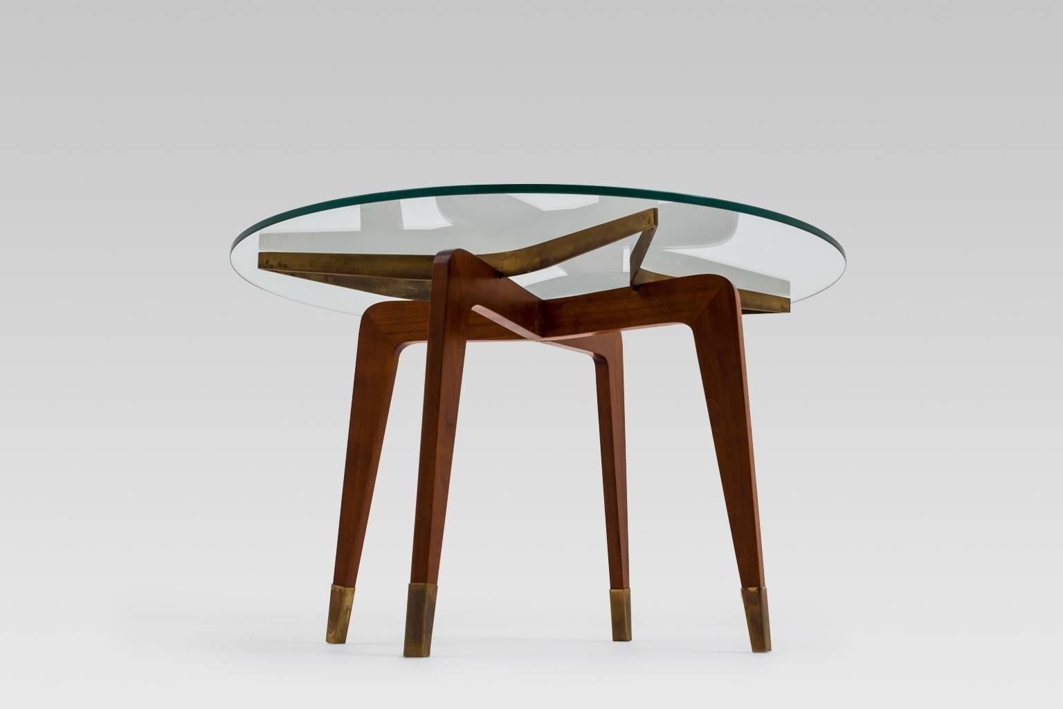 Mid-Century Modern Wooden and Brass Italian Midcentury Side Table, 1950s