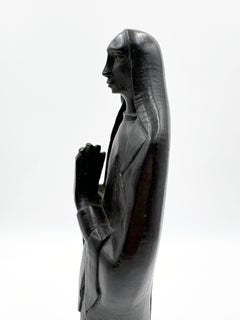 Vintage Hand-Carved Makonde Ebony Praying Madonna Sculpture
