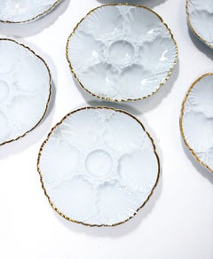 Set of 6 Antique Cerabel Porcelaine de Baudour Oyster Plates, Belgium c 1940