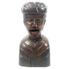 Antique Dutch Hand-Carved Wooden Gaper Apothecary Bust