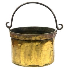 Antique 19th Century French Brass Hearth Cauldron with Iron Handle