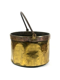 Antique 19th Century French Brass Hearth Cauldron with Iron Handle