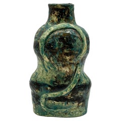Rustic Studio Pottery Green and Blue Glaze Vase with snake detail