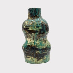 Rustic Studio Pottery Green and Blue Glaze Vase with snake detail