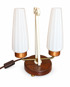 Mid-Century Modern Double Light Table Lamp w Frosted Ribbed Glass Shades, 1960