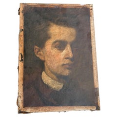 Antique European Oil Portrait, Romantic Style, Unsigned, 12x17