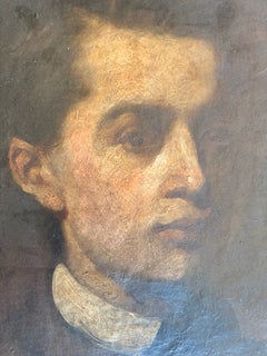 Antique European Oil Portrait, Romantic Style, Unsigned, 12x17