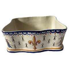 French Faience Fleur-de-Lis and Breton Decorated Box
