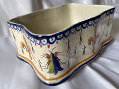 French Faience Fleur-de-Lis and Breton Decorated Box