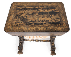 Exceptional 1820 - 1840 Gilt Chinoiserie Lacquer Sewing Table