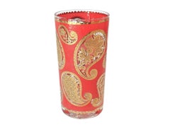 1940s Mid-Century Modern Culver Red and 22k Gold Paisley Tumbler Glasses, Set of