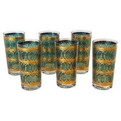 1970s Georges Briard 22k Emerald Tumblers, Set of 6