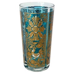 Mid 20th Century Scandinavian Teal and Gold Glass Tumblers, Set of 8
