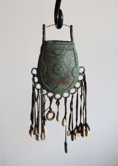 Antique Tuareg Copper Amulet Pouch with Leather Ties, Saharan North Africa