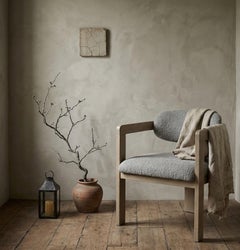 Japandi Ash Wood Lounge Chair with Grey Bouclé Cushions