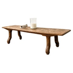 Andrianna Shamaris Ancient Teak Low Floor Table, Carved Colonial Legs
