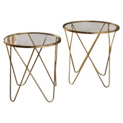 Solid Brass and Glass Round Side Table with Looping Sculptural Legs