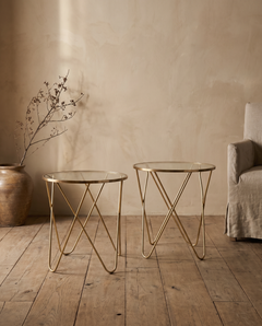 Solid Brass and Glass Round Side Table with Looping Sculptural Legs