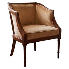 Camel Velvet Barrel Chair, Vintage Neoclassical