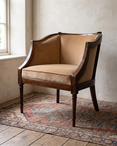 Camel Velvet Barrel Chair, Vintage Neoclassical