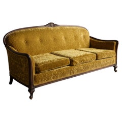 Vintage Carved-Wood Camelback Sofa in Gold Velvet