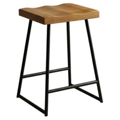 Onda Stool, Carved Wave-Form Wood Seat on Blackened Metal