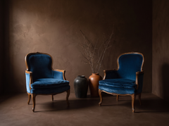 La bergère in velluto blu, struttura intagliata vintage francese