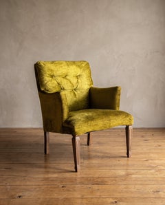 1950s American Chartreuse Velvet Tufted Lounge Chair