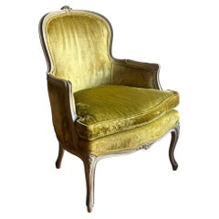 The Citron Bergere Chair, French Painted Frame in Chartreuse Velvet