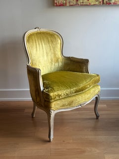 The Citron Bergere Chair, French Painted Frame in Chartreuse Velvet