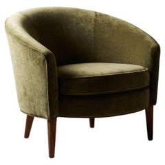 Dialogica 1980s Moss Green Chenille Velvet Barrel Chair by Sergio Savarese