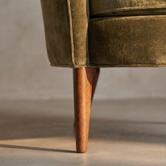 Dialogica 1980s Moss Green Chenille Velvet Barrel Chair by Sergio Savarese