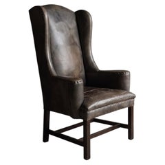 Restoration Hardware Brown Leather Nailhead Wingback Chair