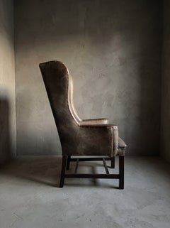 Restoration Hardware Brown Leather Nailhead Wingback Chair