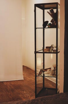 Curiosity Cabinet, Tall Vintage Metal and Glass Display Vitrine