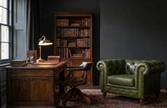 Green Leather Chesterfield with Rolled Arms, Tufting and Nailhead Trim