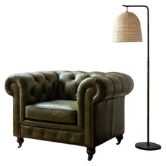 Green Leather Chesterfield with Rolled Arms, Tufting and Nailhead Trim
