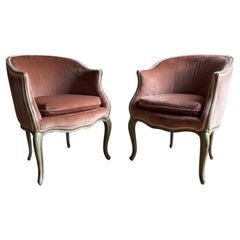 Pair of Louis XV Style Bergères en Gondole in Dusty Rose Velvet