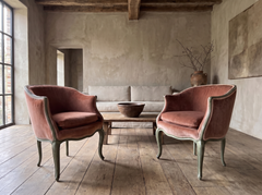 Pair of Louis XV Style Bergères en Gondole in Dusty Rose Velvet